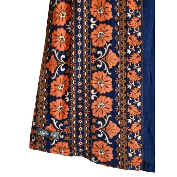 MATILDA JANE Women's S Top Navy Blue Orange Lace Pleated Crochet Neck Trim 34" - Picture 6 of 7